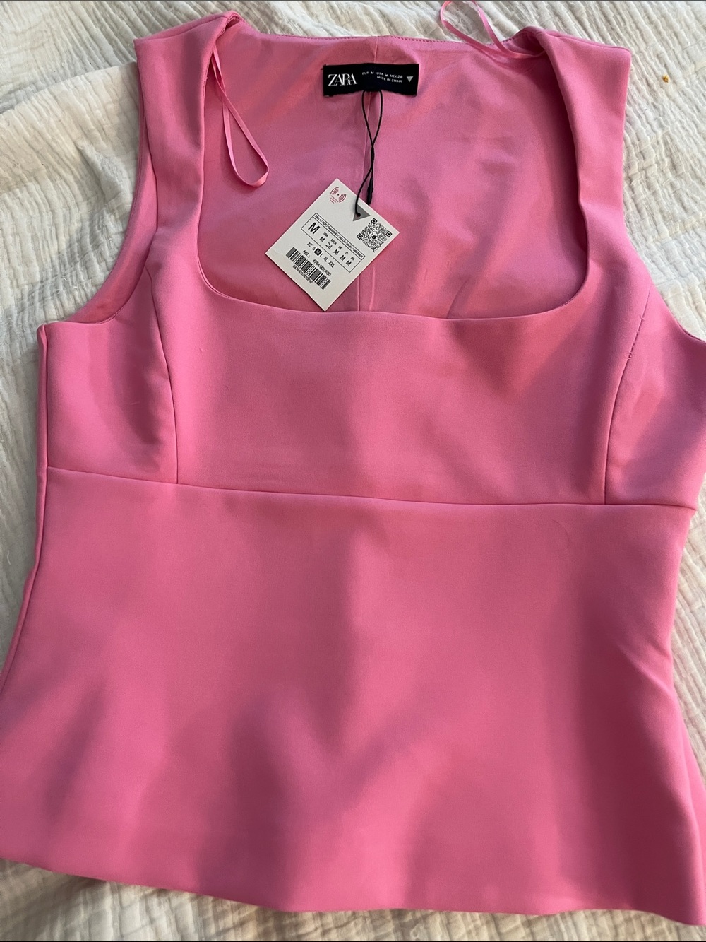 ZARA Pink Square-Neck Peplum Tank Top